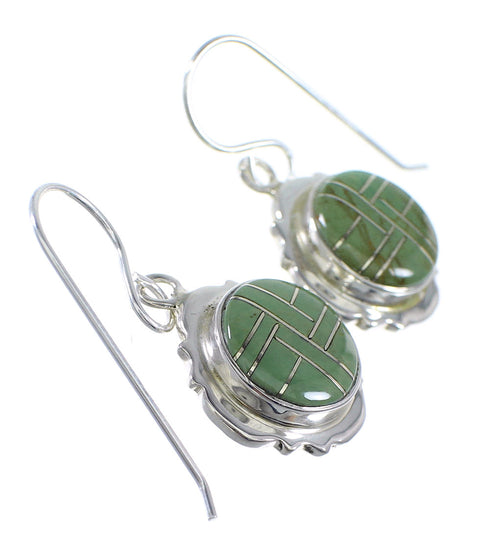 Southwestern Turquoise Inlay Silver Hook Dangle Earrings WX57629